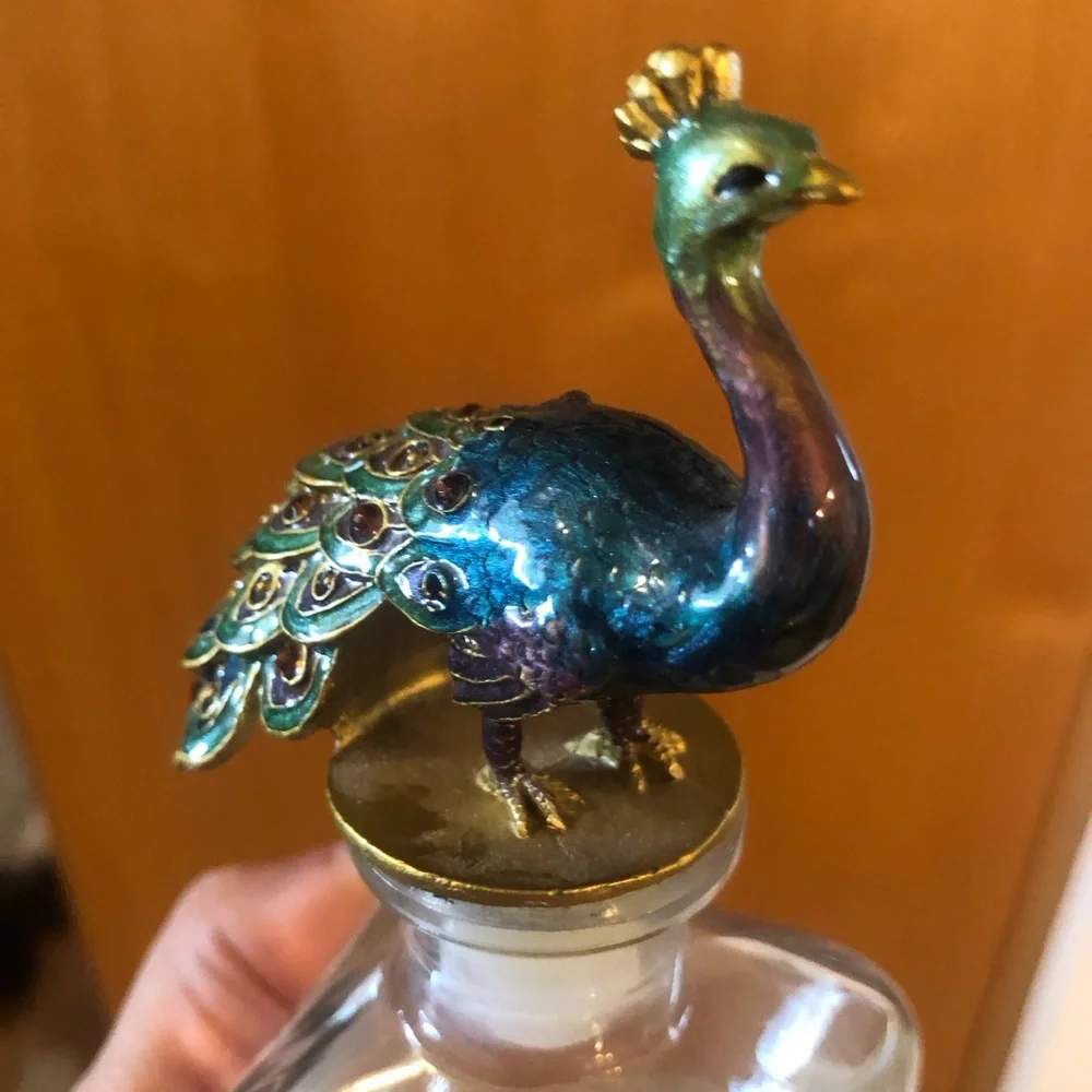 Pier 1 Imports Peacock Perfume Bottle ( EMPTY) 5 1/2” x 2 1/2”